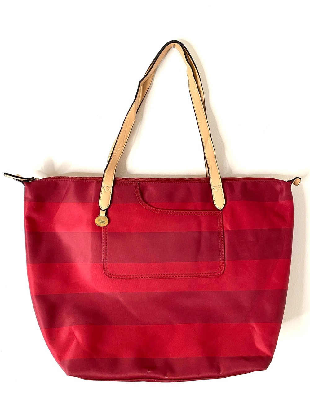 Radley London Red Stripe Nylon Tote Bag Zip Top Shoulder Bag Travel Shopper